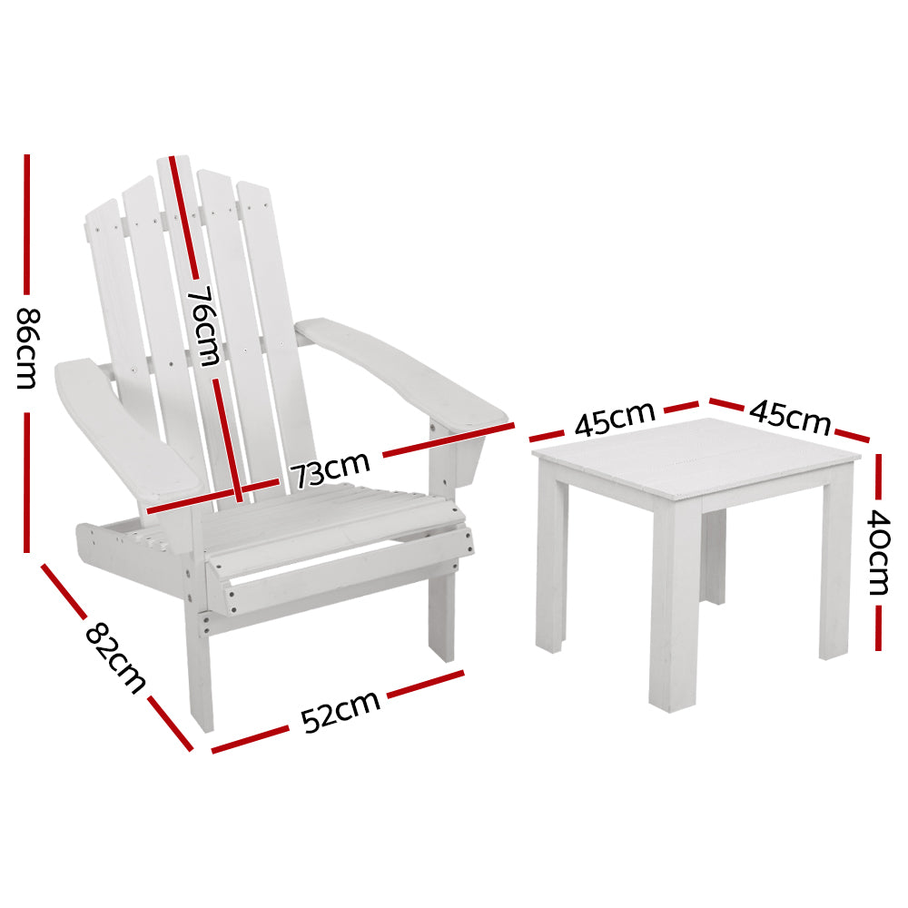 Gardeon 2PC Adirondack Outdoor Table and Chair Wooden Beach Chair Patio Furniture White Tristar Online