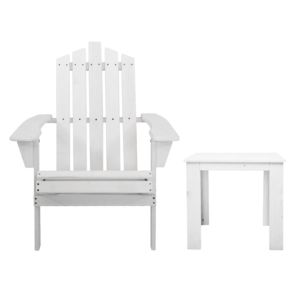 Gardeon 2PC Adirondack Outdoor Table and Chair Wooden Beach Chair Patio Furniture White Tristar Online
