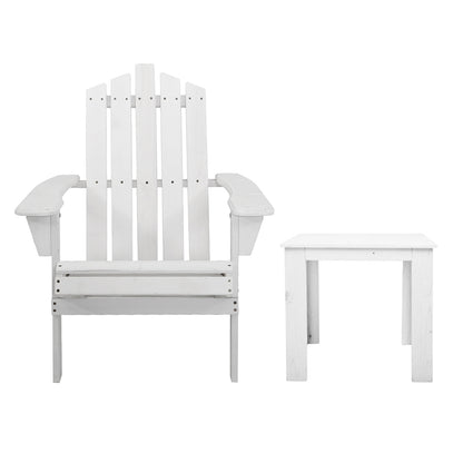 Gardeon 2PC Adirondack Outdoor Table and Chair Wooden Beach Chair Patio Furniture White Tristar Online