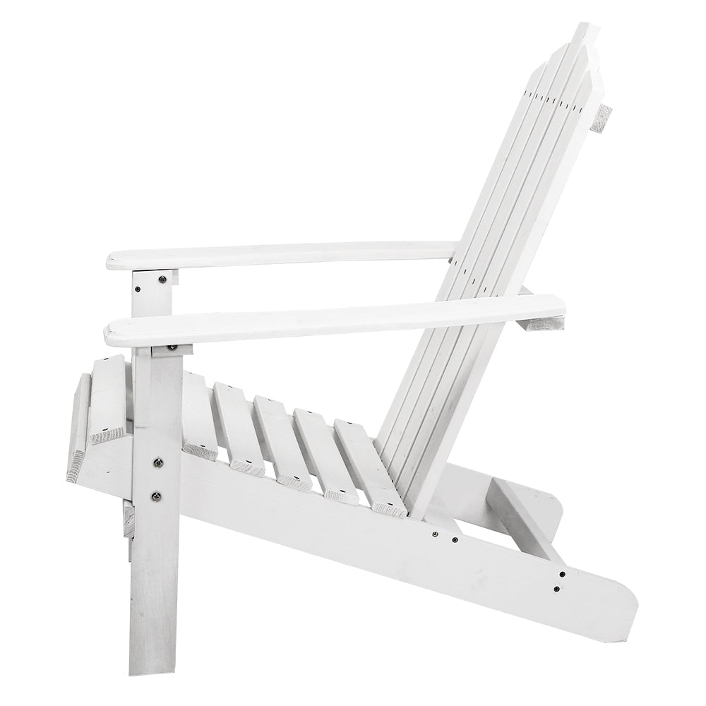 Gardeon 2PC Adirondack Outdoor Table and Chair Wooden Beach Chair Patio Furniture White Tristar Online