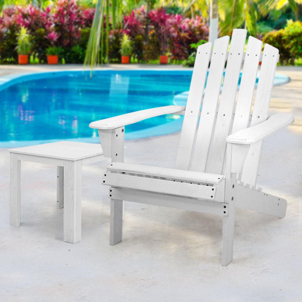 Gardeon 2PC Adirondack Outdoor Table and Chair Wooden Beach Chair Patio Furniture White Tristar Online