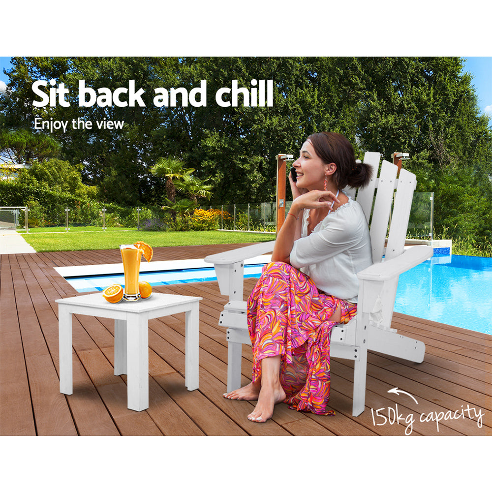 Gardeon 2PC Adirondack Outdoor Table and Chair Wooden Beach Chair Patio Furniture White Tristar Online