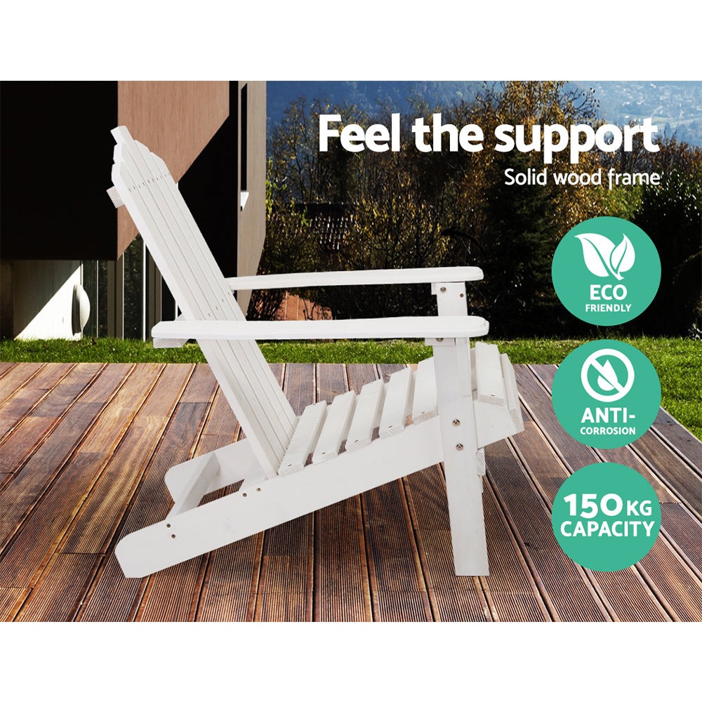 Gardeon 2PC Adirondack Outdoor Table and Chair Wooden Beach Chair Patio Furniture White Tristar Online