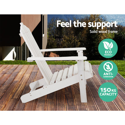 Gardeon 2PC Adirondack Outdoor Table and Chair Wooden Beach Chair Patio Furniture White Tristar Online