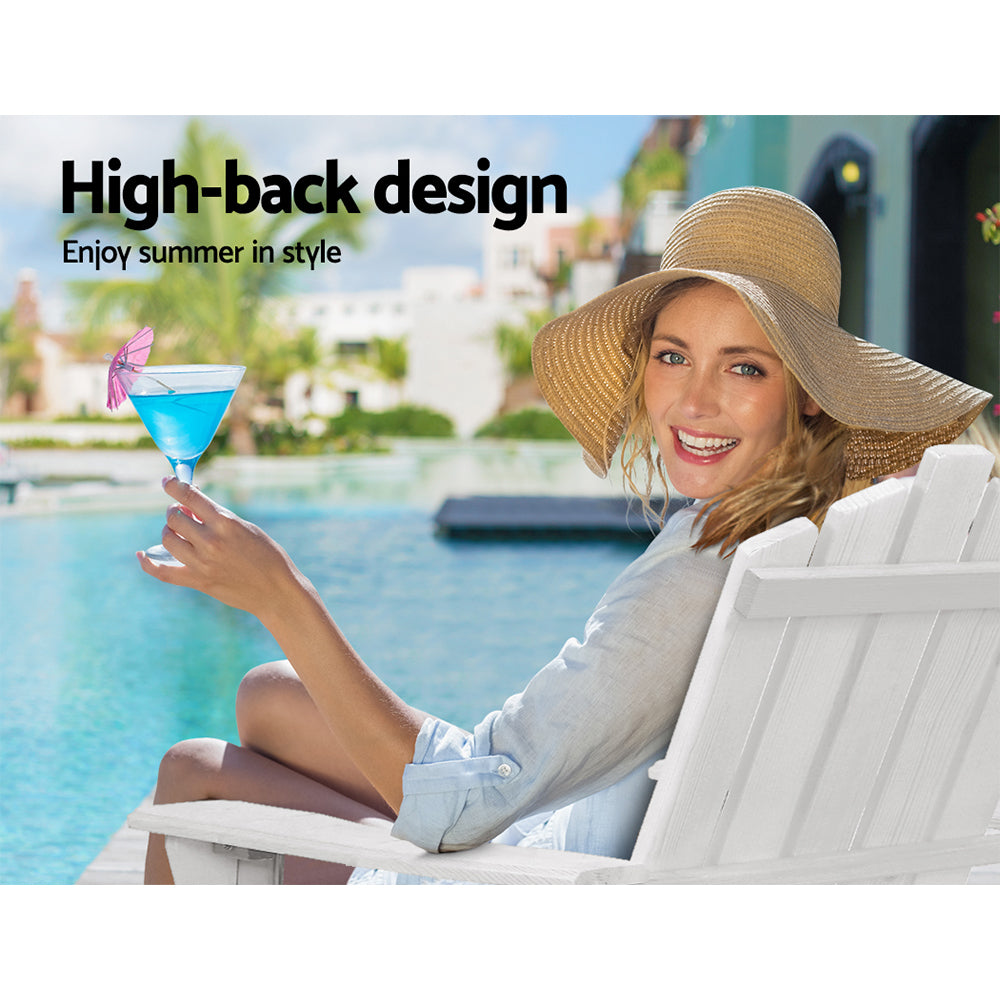 Gardeon 2PC Adirondack Outdoor Table and Chair Wooden Beach Chair Patio Furniture White Tristar Online