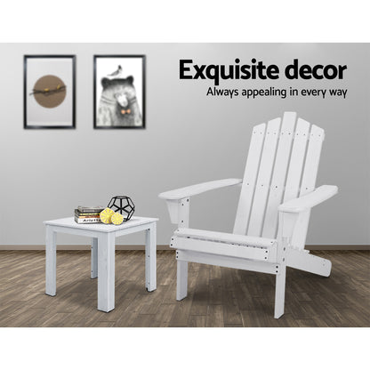 Gardeon 2PC Adirondack Outdoor Table and Chair Wooden Beach Chair Patio Furniture White Tristar Online
