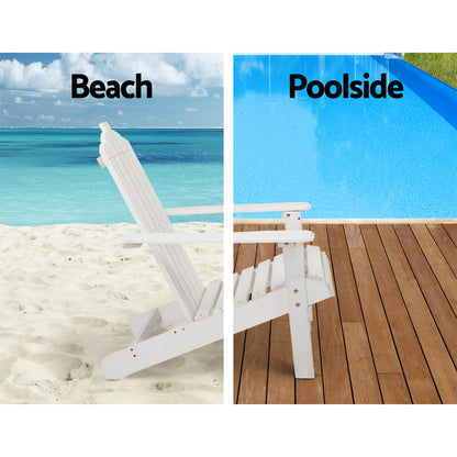 Gardeon 2PC Adirondack Outdoor Table and Chair Wooden Beach Chair Patio Furniture White Tristar Online