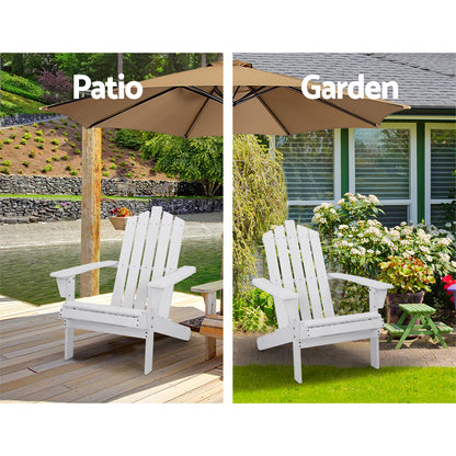 Gardeon 2PC Adirondack Outdoor Table and Chair Wooden Beach Chair Patio Furniture White Tristar Online