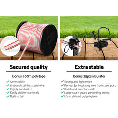 Giantz Electric Fence Wire 400M Tape Fencing Roll Energiser Poly Stainless Steel Tristar Online