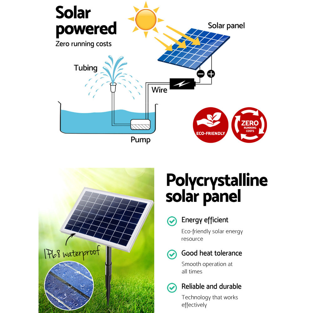 Gardeon Solar Pond Pump Battery Powered Outdoor LED Light Submersible Filter Tristar Online