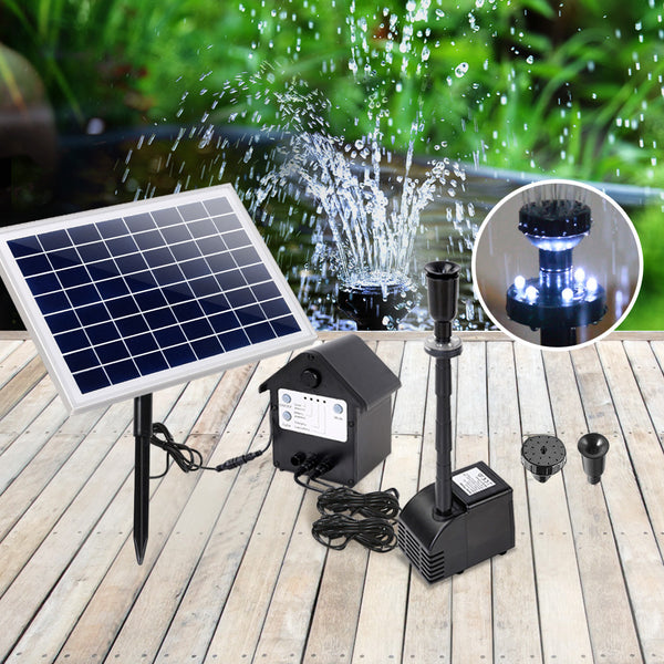 Gardeon Solar Pond Pump Battery Powered Outdoor LED Light Submersible Filter Tristar Online