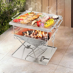 Grillz Camping Fire Pit BBQ Portable Folding Stainless Steel Stove Outdoor Pits Tristar Online
