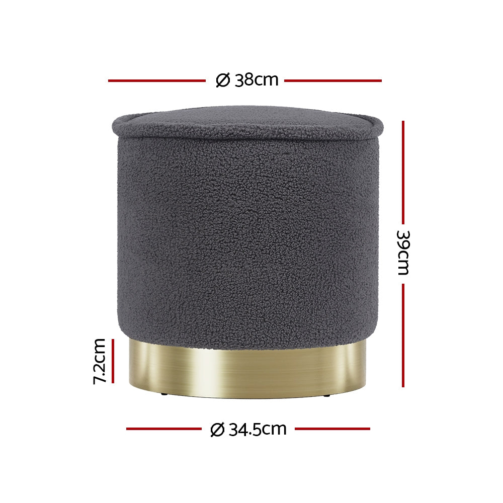 Artiss Ottoman Round Foot Stool Teddy Fabric Foot Rest Padded Seat Charcoal Tristar Online