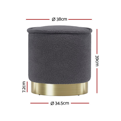 Artiss Ottoman Round Foot Stool Teddy Fabric Foot Rest Padded Seat Charcoal Tristar Online