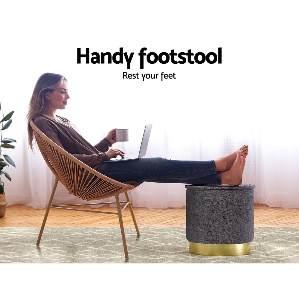 Artiss Ottoman Round Foot Stool Teddy Fabric Foot Rest Padded Seat Charcoal Tristar Online