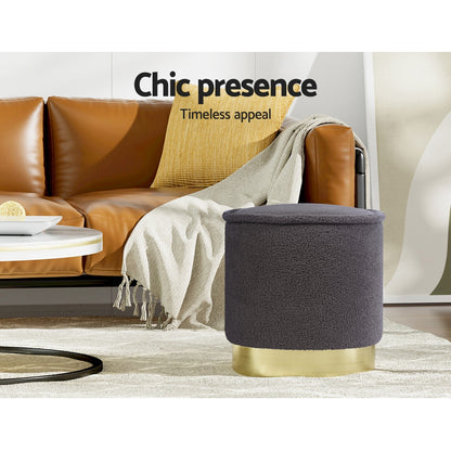 Artiss Ottoman Round Foot Stool Teddy Fabric Foot Rest Padded Seat Charcoal Tristar Online