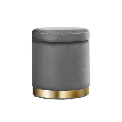 Artiss Ottoman Storage Foot Stool Round Velvet Charcoal Tristar Online