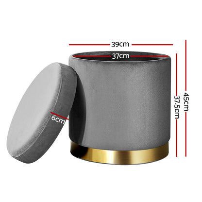 Artiss Ottoman Storage Foot Stool Round Velvet Charcoal Tristar Online