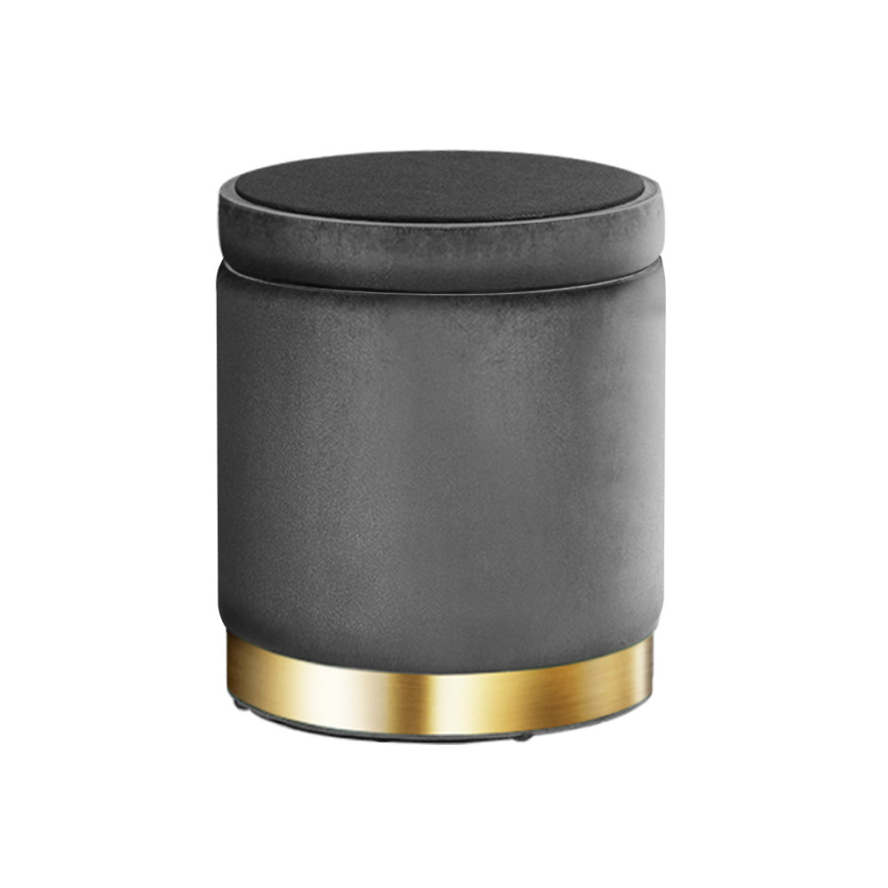 Artiss Ottoman Storage Foot Stool Round Velvet Charcoal Tristar Online