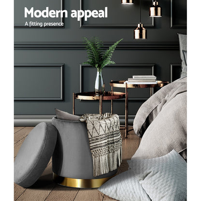 Artiss Ottoman Storage Foot Stool Round Velvet Charcoal Tristar Online