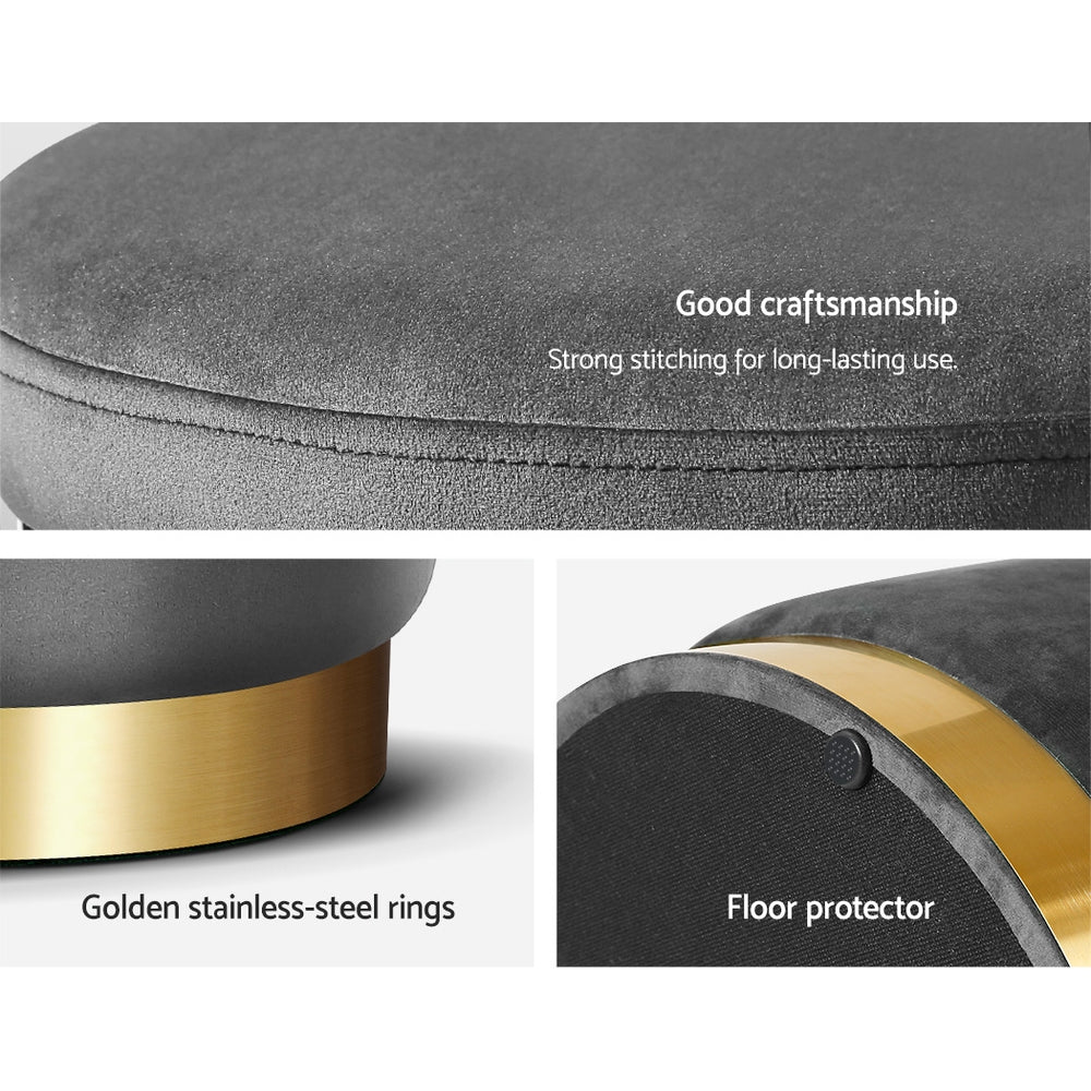 Artiss Ottoman Storage Foot Stool Round Velvet Charcoal Tristar Online