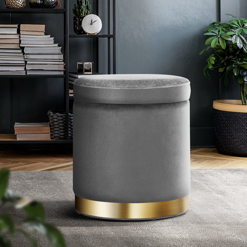 Artiss Ottoman Storage Foot Stool Round Velvet Charcoal Tristar Online