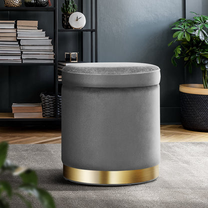 Artiss Ottoman Storage Foot Stool Round Velvet Charcoal Tristar Online