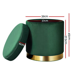 Artiss Ottoman Storage Foot Stool Round Velvet Green Tristar Online