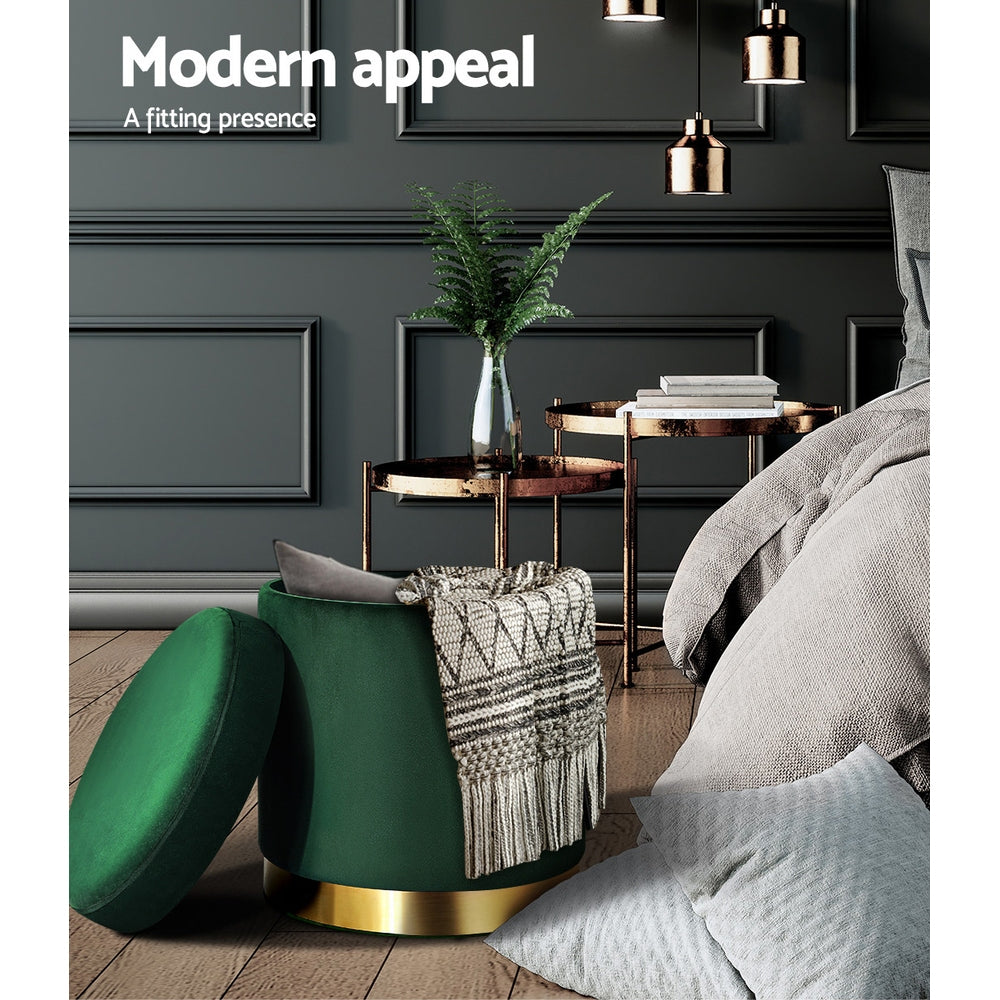 Artiss Ottoman Storage Foot Stool Round Velvet Green Tristar Online