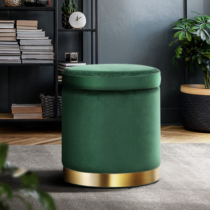 Artiss Ottoman Storage Foot Stool Round Velvet Green Tristar Online