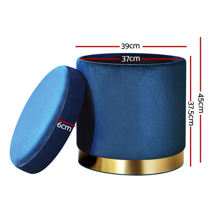 Artiss Foot Stool Round Velvet Storage Ottoman Foot Rest Pouffe Footstool Navy Tristar Online