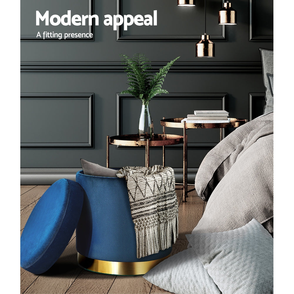 Artiss Foot Stool Round Velvet Storage Ottoman Foot Rest Pouffe Footstool Navy Tristar Online