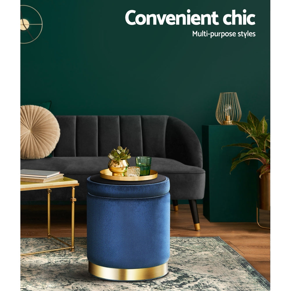 Artiss Foot Stool Round Velvet Storage Ottoman Foot Rest Pouffe Footstool Navy Tristar Online