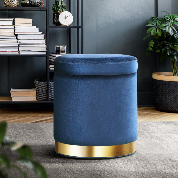 Artiss Foot Stool Round Velvet Storage Ottoman Foot Rest Pouffe Footstool Navy Tristar Online