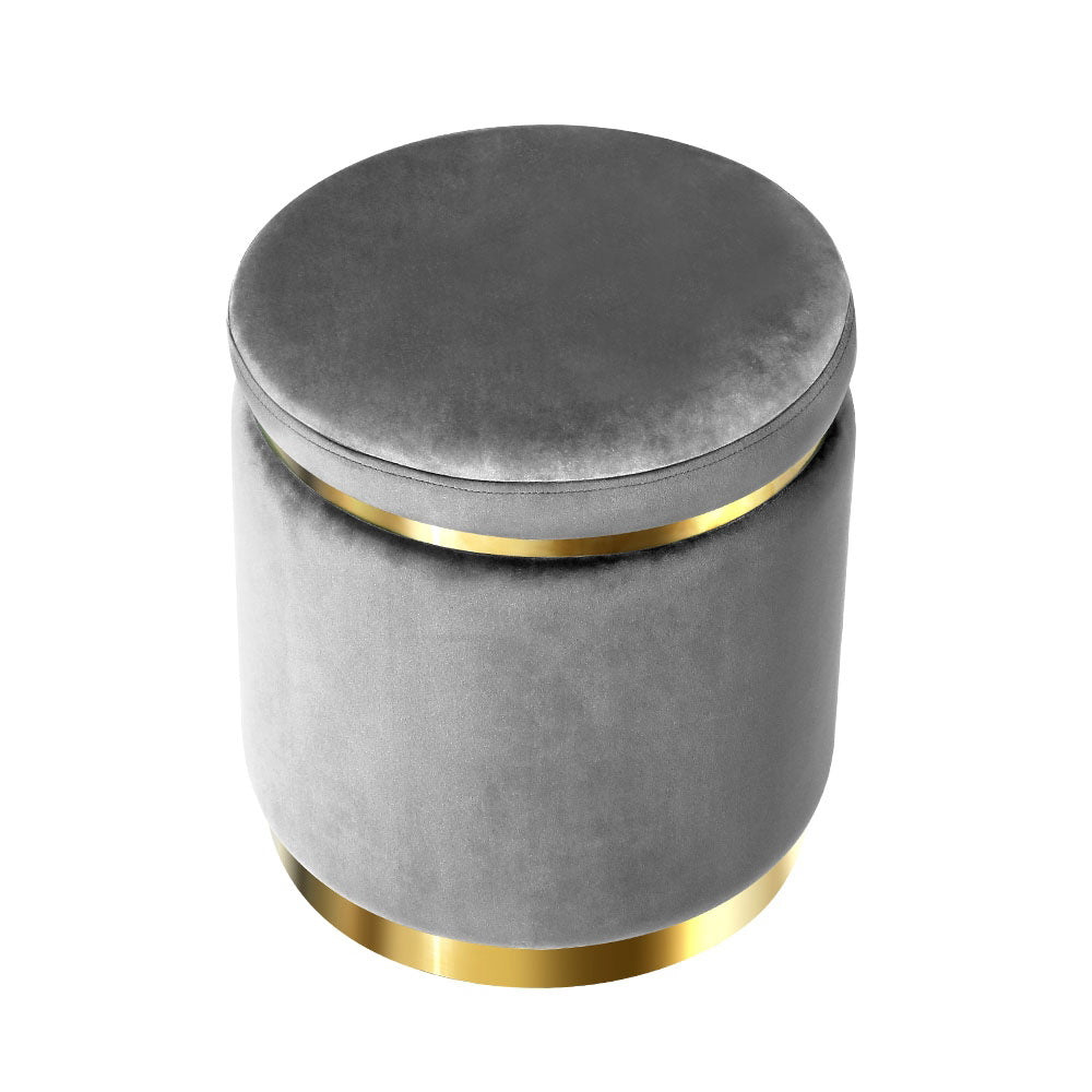 Artiss Ottoman Foot Stool Round Velvet Charcoal Tristar Online