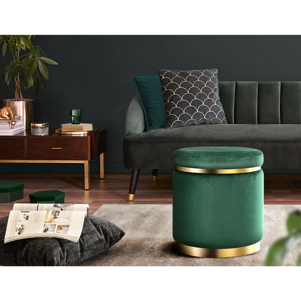 Artiss Ottoman Foot Stool Round Velvet Green Tristar Online