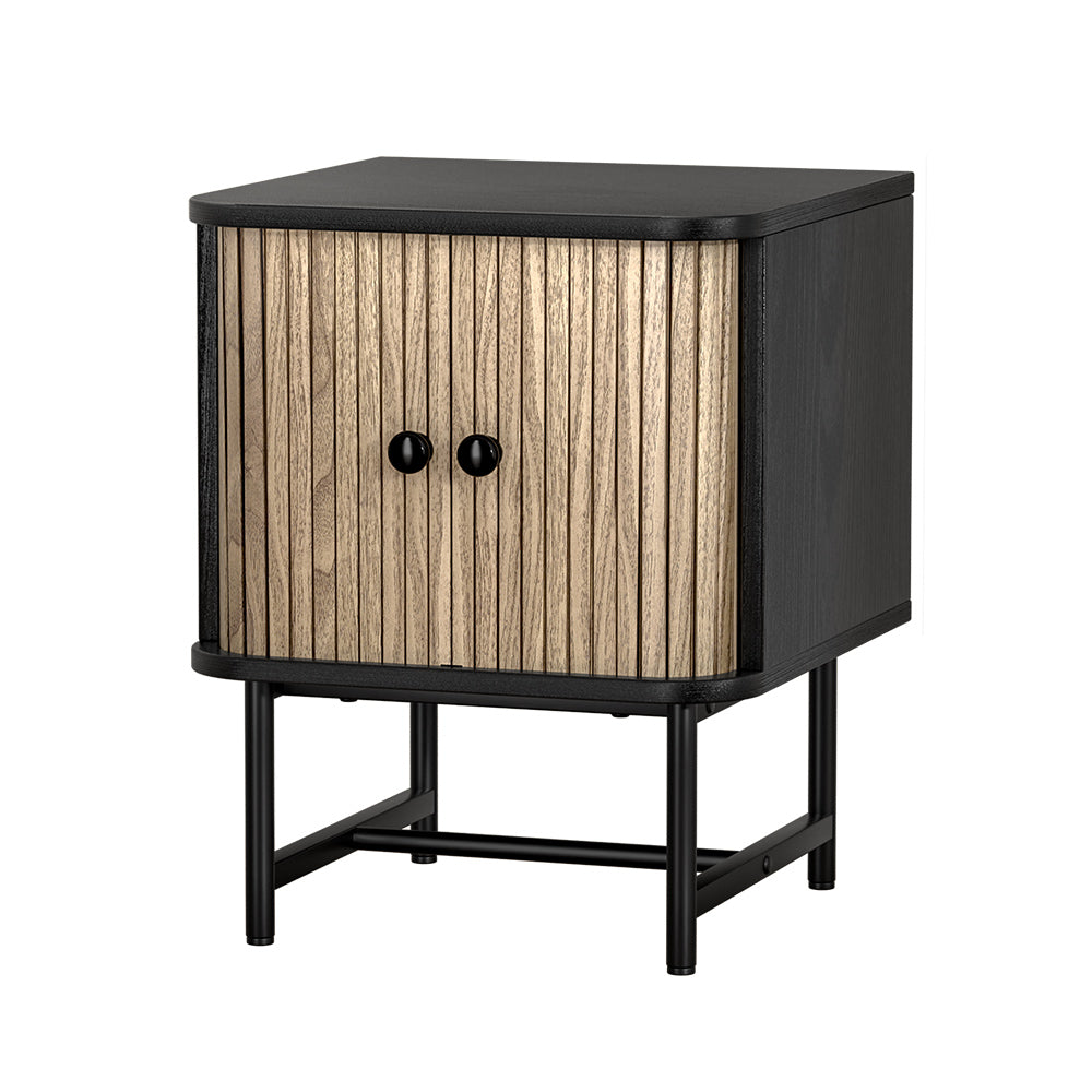 Artiss Bedside Table Side End Table Slidng Doors Storage Nightstand Black BORIS Tristar Online