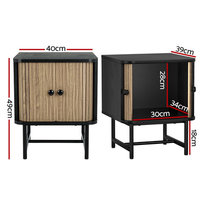 Artiss Bedside Table Side End Table Slidng Doors Storage Nightstand Black BORIS Tristar Online