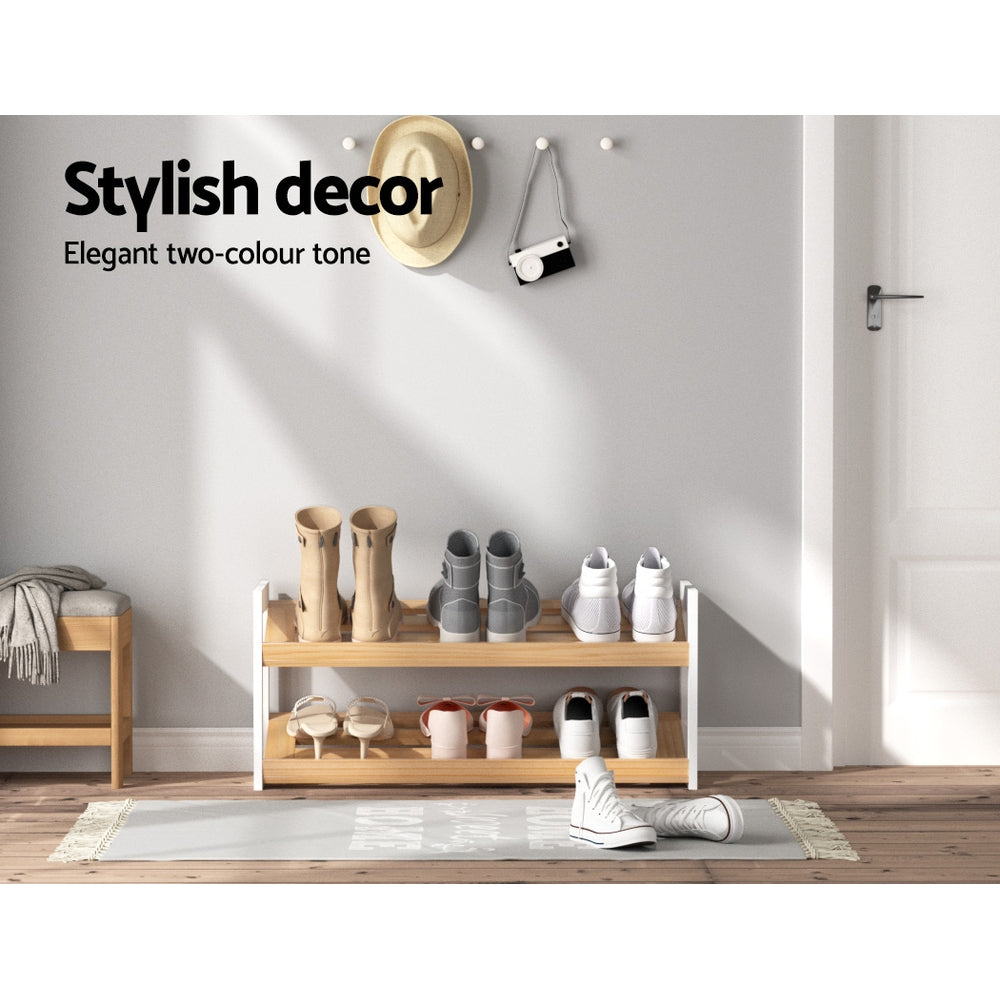 Artiss Shoe Rack Wooden Storage 2 Tier Tilted Shelves Stand Organizer Kara Tristar Online