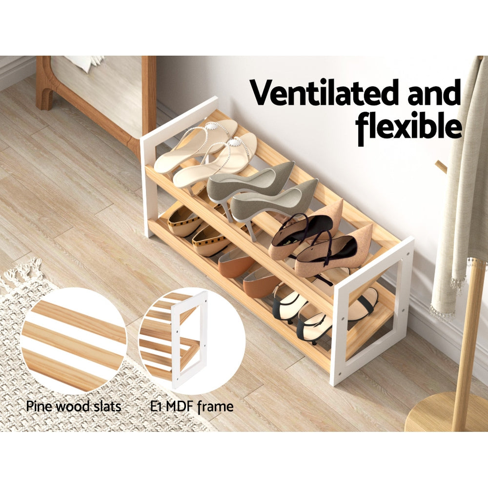 Artiss Shoe Rack Wooden Storage 2 Tier Tilted Shelves Stand Organizer Kara Tristar Online