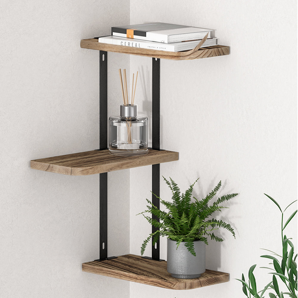 Artiss Floating Wall Shelves Brackets 3 Tiers Corner Display DIY Wall Mount Rack Tristar Online