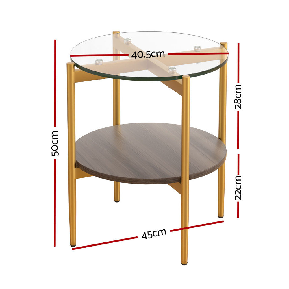 Artiss Coffee Table 45CM Round Tempered Glass Carol Tristar Online
