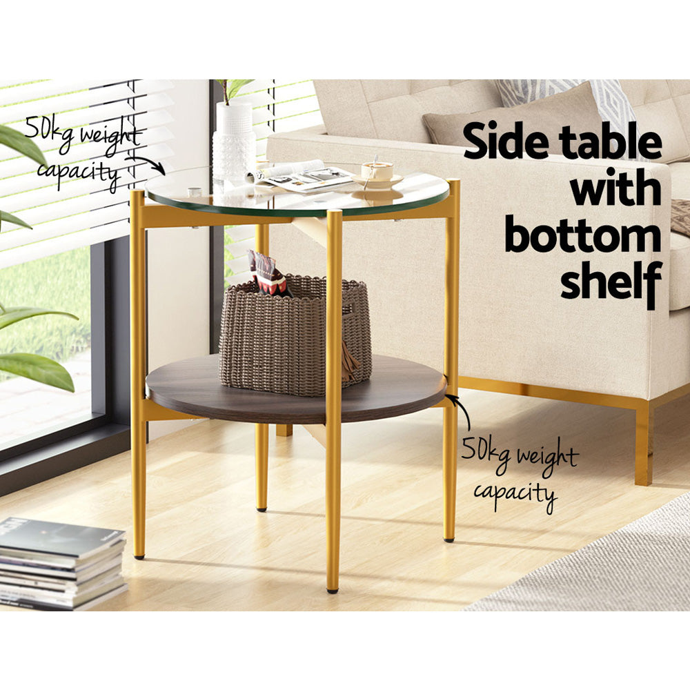 Artiss Coffee Table 45CM Round Tempered Glass Carol Tristar Online