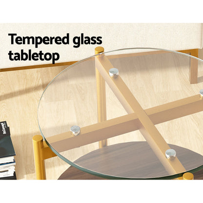 Artiss Coffee Table 45CM Round Tempered Glass Carol Tristar Online