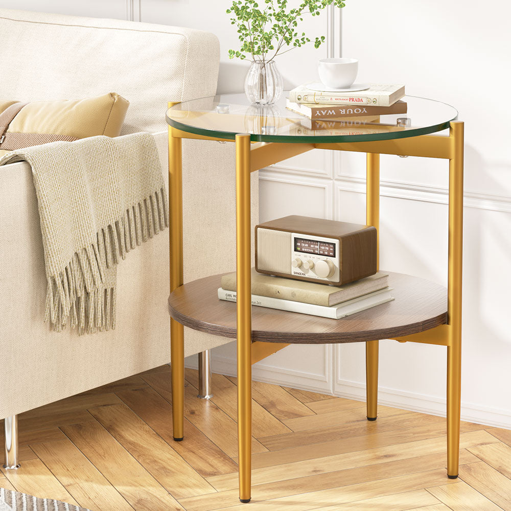 Artiss Coffee Table 45CM Round Tempered Glass Carol Tristar Online