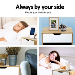 Artiss Bedside Table Drawer Nightstand Shelf Cabinet Storage Lamp Side Wooden Tristar Online