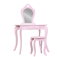 Keezi Pink Kids Vanity Dressing Table Stool Set Mirror Princess Children Makeup Tristar Online