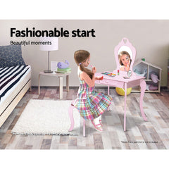 Keezi Pink Kids Vanity Dressing Table Stool Set Mirror Princess Children Makeup Tristar Online