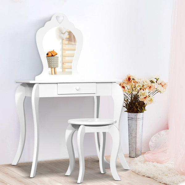 Keezi White Kids Vanity Dressing Table Stool Set Mirror Princess Children Makeup Tristar Online