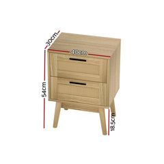 Artiss Bedside Tables Rattan 2 Drawers Side Table Nightstand Storage Cabinet Tristar Online